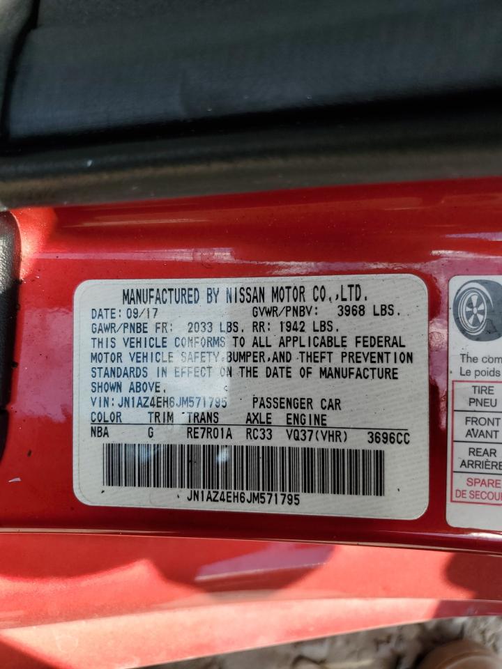 2018 Nissan 370Z VIN JN1AZ4EH6JM571795 Copart auction photo, burn damage thumbnail 14