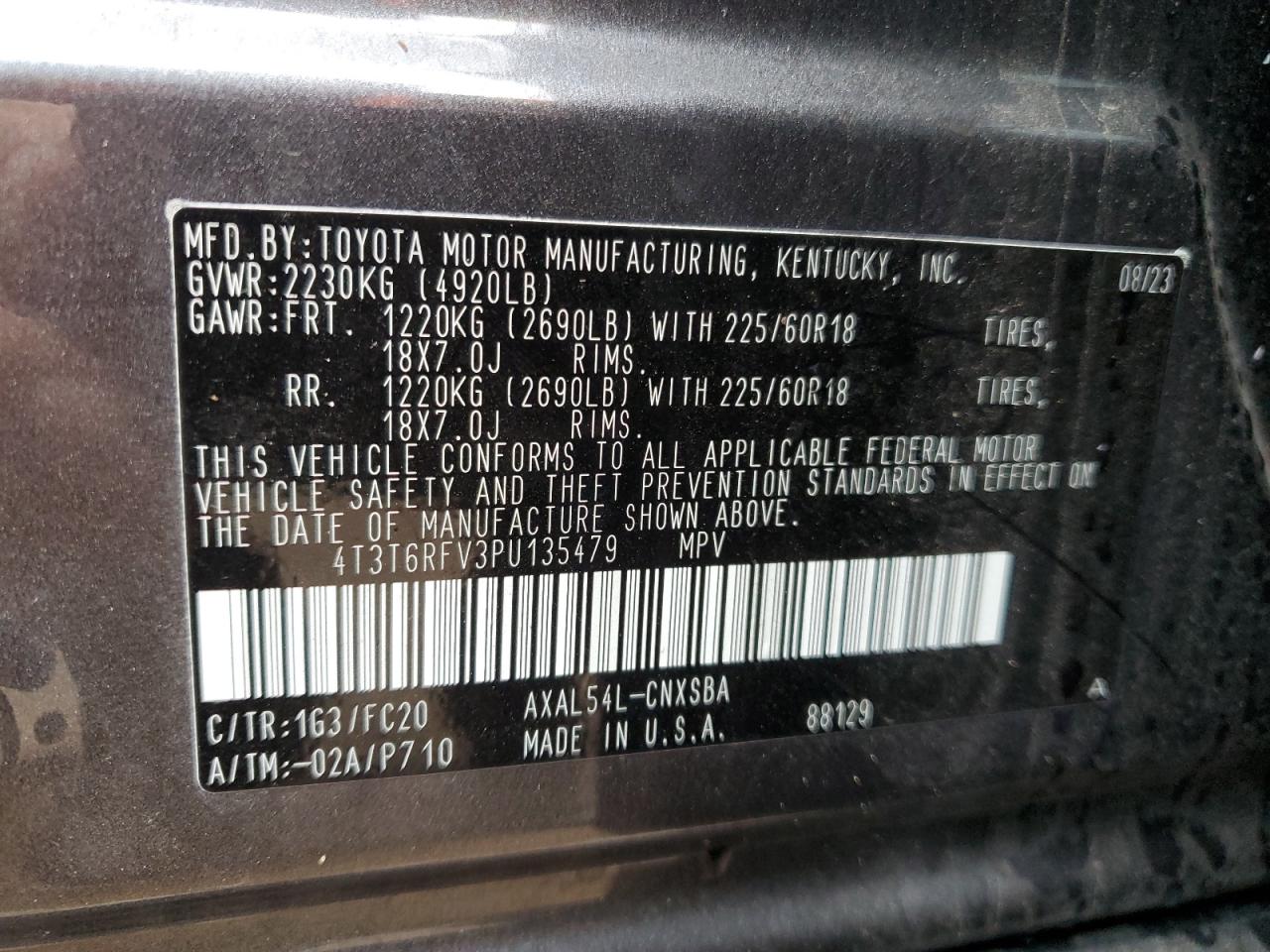 2023 Toyota RAV 4 VIN 4T3T6RFV3PU135479 Copart auction photo, front end / minor dent/scratches damage thumbnail 13