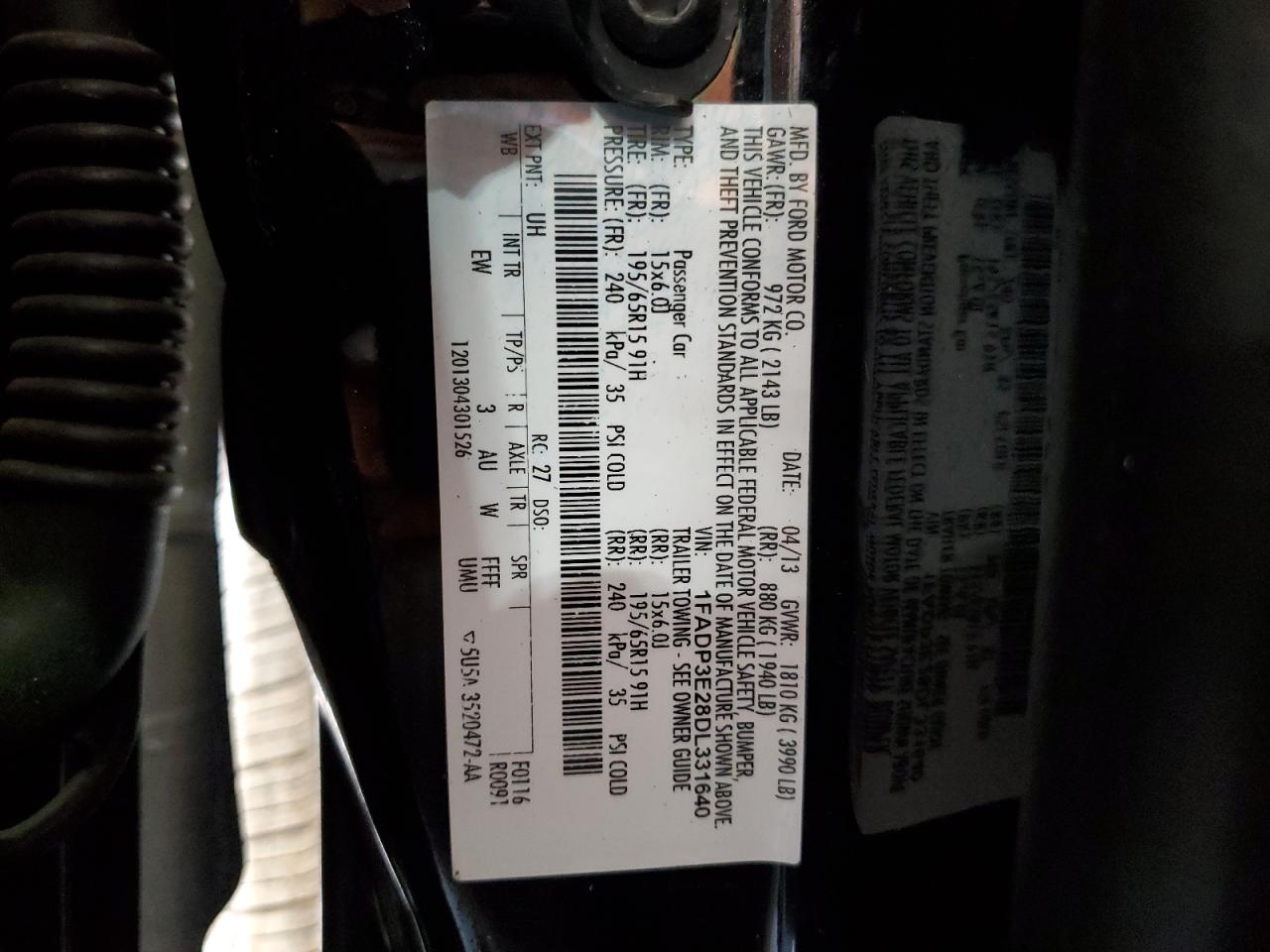 2013 Ford Focus VIN 1FADP3E28DL331640 Copart auction photo, front end damage thumbnail 14