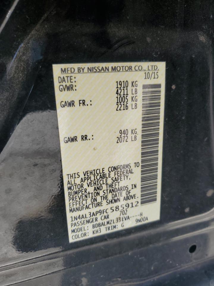 2015 Nissan Altima VIN 1N4AL3AP9FC585912 Copart auction photo, front end / rear end damage thumbnail 12