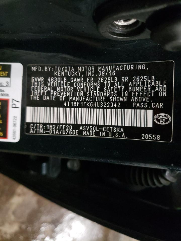 2017 Toyota Camry VIN 4T1BF1FK6HU322342 Copart auction photo, front end / minor dent/scratches damage thumbnail 13