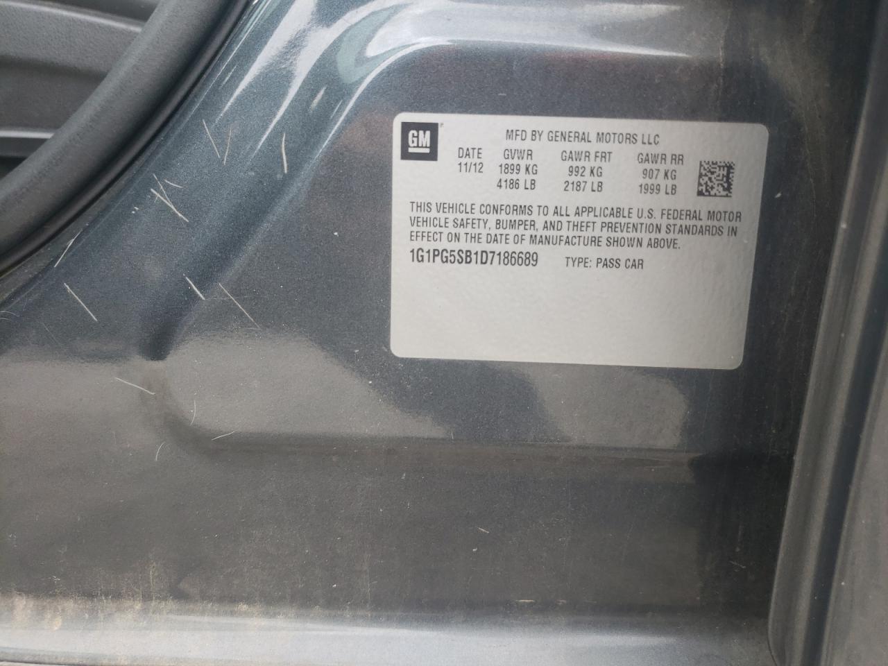 2013 Chevrolet Cruze VIN 1G1PG5SB1D7186689 Copart auction photo, rear end / side damage thumbnail 13