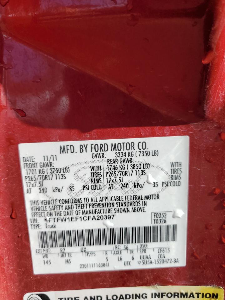 2012 Ford F-150 VIN 1FTFW1EF1CFA20397 Copart auction photo, side damage thumbnail 12