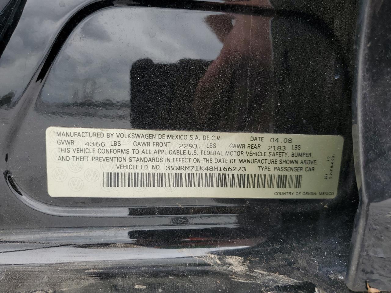 2008 Volkswagen Jetta VIN 3VWRM71K48M166273 Copart auction photo, rollover damage thumbnail 14