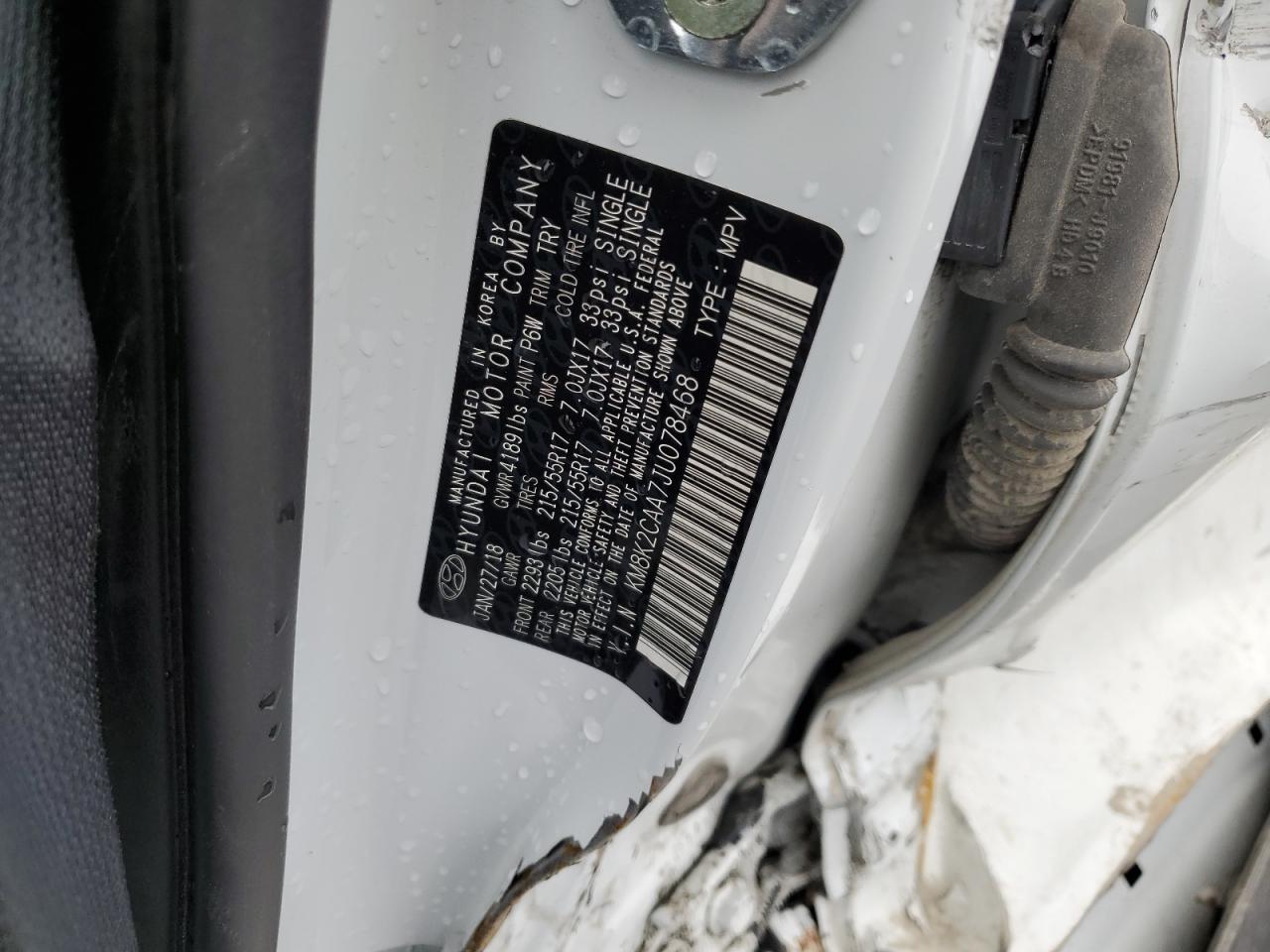 2018 Hyundai Kona VIN KM8K2CAA7JU078468 Copart auction photo, all over damage thumbnail 15