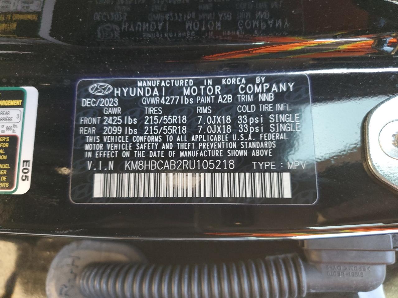 2024 Hyundai Kona VIN KM8HBCAB2RU105218 Copart auction photo, rear end damage thumbnail 13