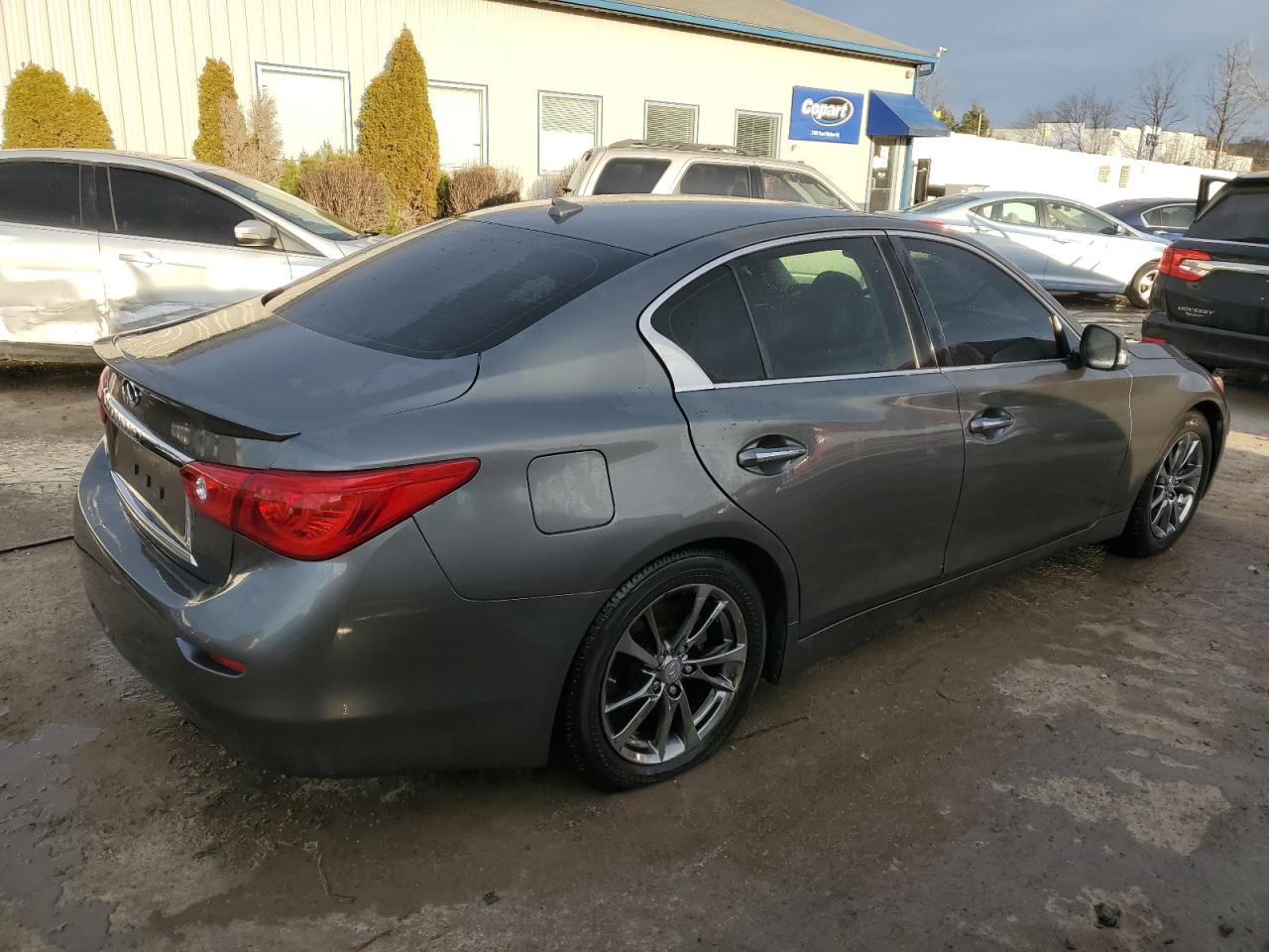 2015 Infiniti Q50 VIN JN1BV7APXFM356460 Copart auction photo, side / rear end damage thumbnail 3