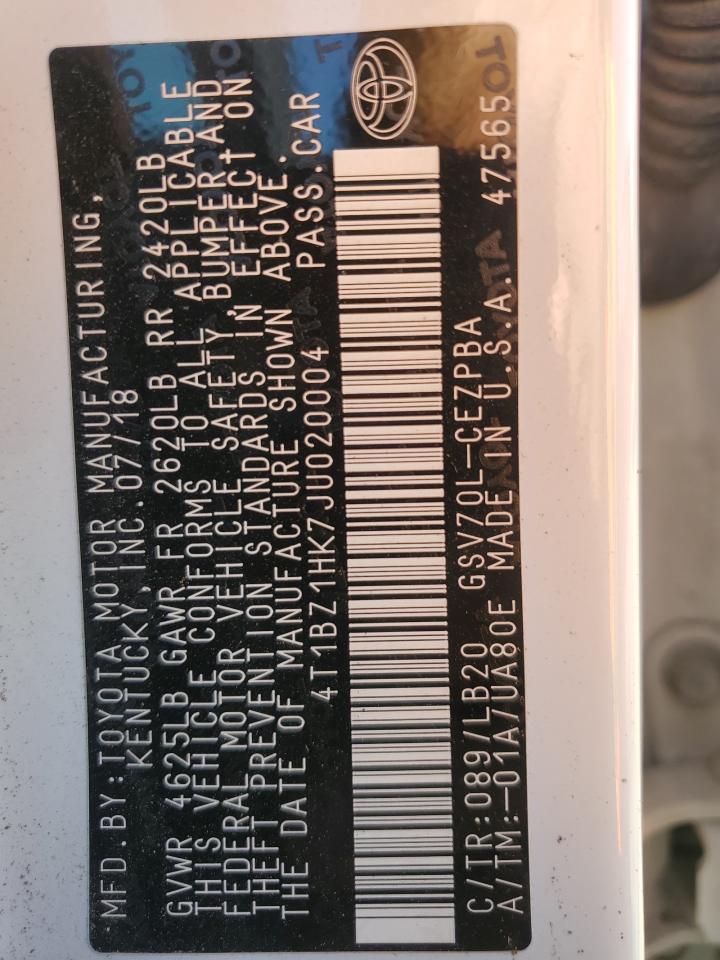 2018 Toyota Camry VIN 4T1BZ1HK7JU020004 Copart auction photo, all over damage thumbnail 15