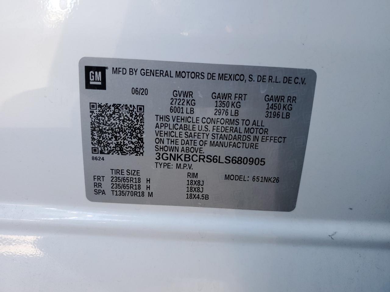 2020 Chevrolet Blazer VIN 3GNKBCRS6LS680905 Copart auction photo, front end damage thumbnail 12