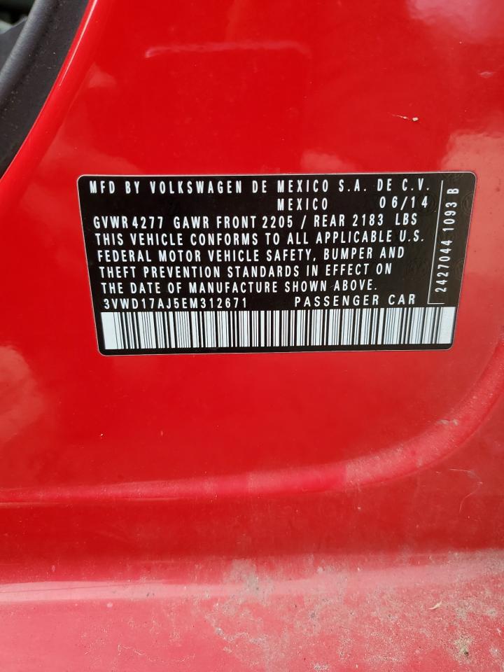 2014 Volkswagen Jetta VIN 3VWD17AJ5EM312671 Copart auction photo, front end / side damage thumbnail 12