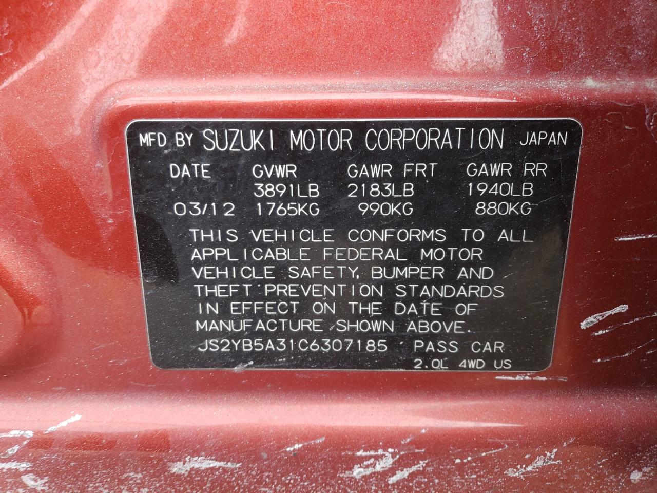 2012 Suzuki SX4 VIN JS2YB5A31C6307185 Copart auction photo, all over damage thumbnail 15