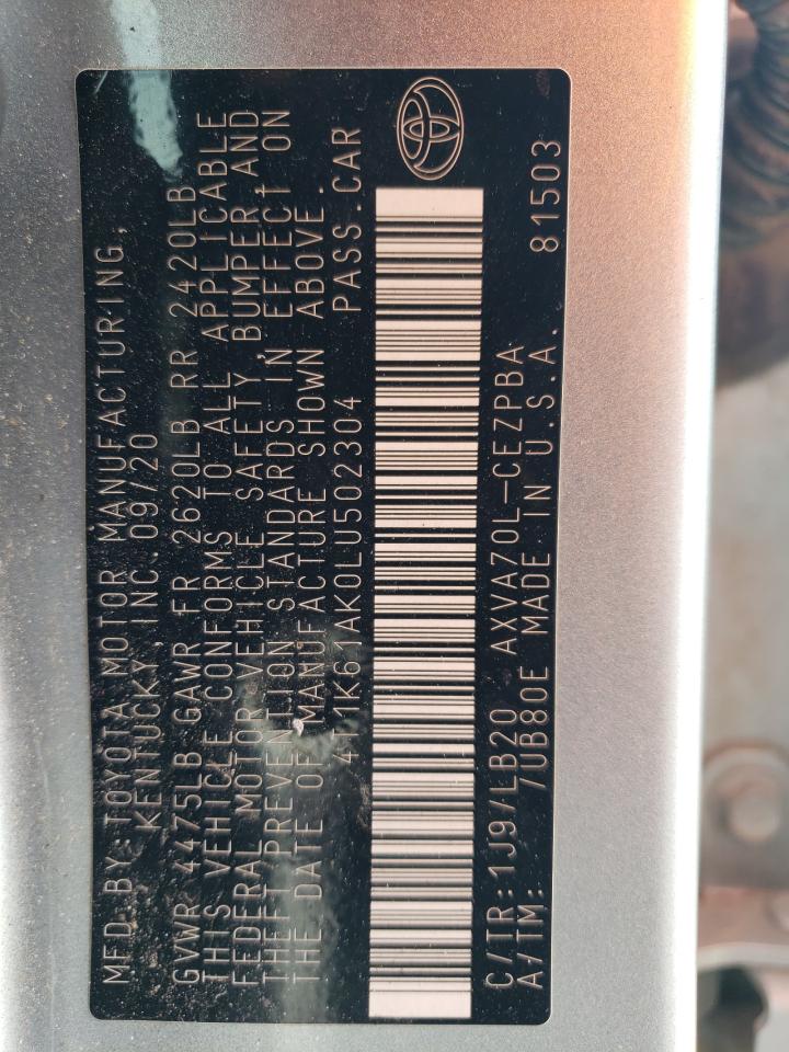 2020 Toyota Camry VIN 4T1K61AK0LU502304 Copart auction photo, front end damage thumbnail 13