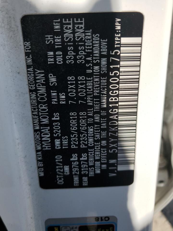 2011 Hyundai Santa Fe VIN 5XYZKDAG1BG005175 Copart auction photo, rear end damage thumbnail 13