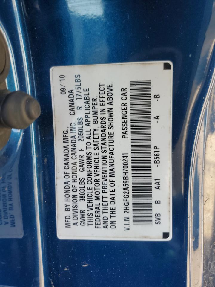 2011 Honda Civic VIN 2HGFG2A59BH700241 Copart auction photo, front end damage thumbnail 12