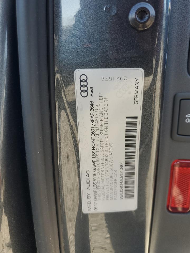 2018 Audi RS5 VIN WAUC4CF58JA010466 Copart auction photo, front end / minor dent/scratches damage thumbnail 12
