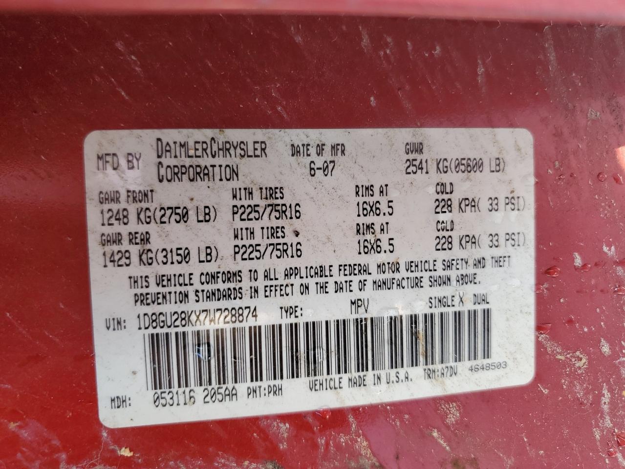 2007 Dodge Nitro VIN 1D8GU28KX7W728874 Copart auction photo, all over damage thumbnail 13