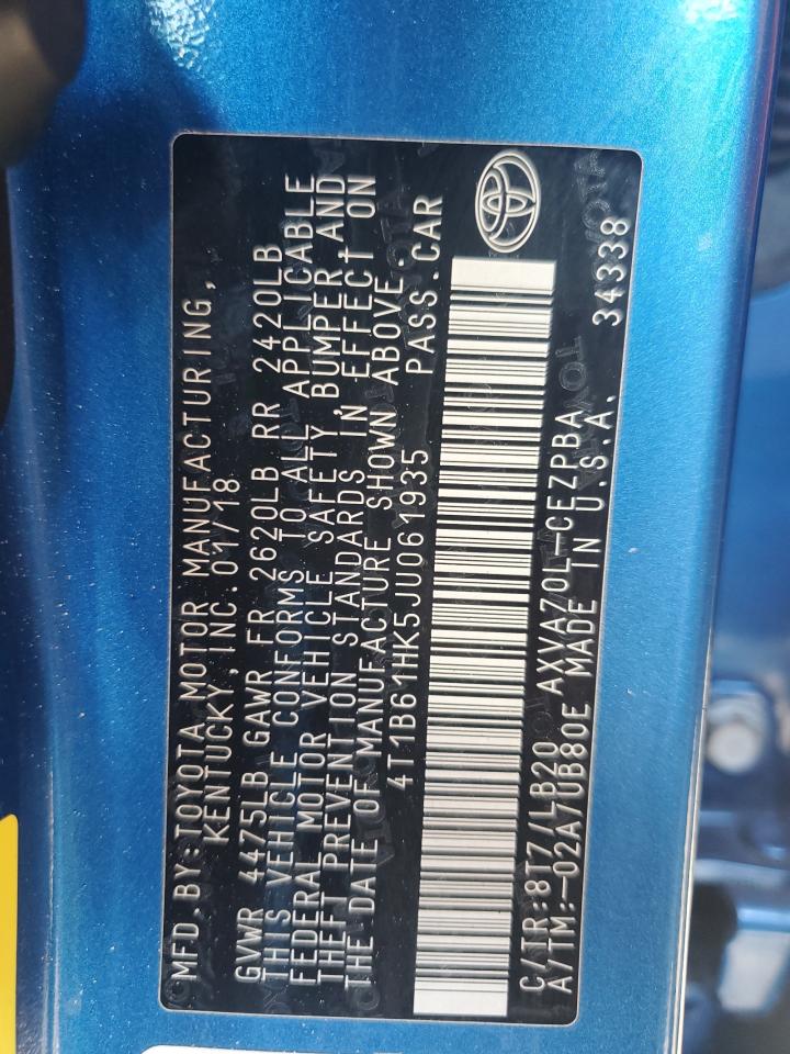 2018 Toyota Camry VIN 4T1B61HK5JU061935 Copart auction photo, front end / side damage thumbnail 14