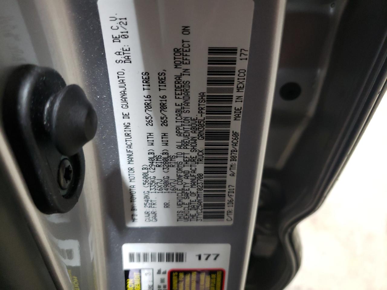 2021 Toyota Tacoma VIN 3TYCZ5AN7MT023700 Copart auction photo, rear end damage thumbnail 12