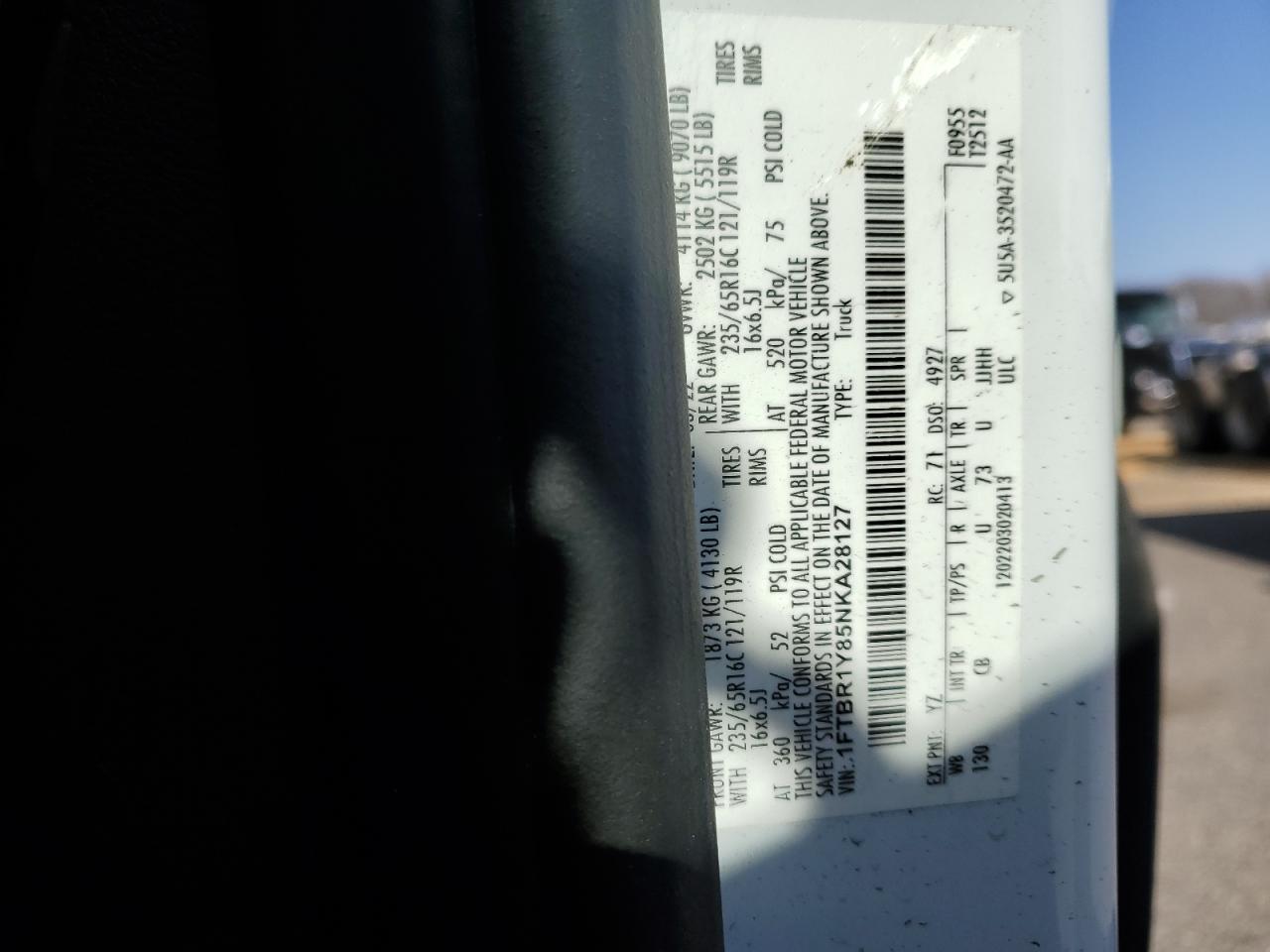 2022 Ford Transit VIN 1FTBR1Y85NKA28127 Copart auction photo, front end / mechanical damage thumbnail 14
