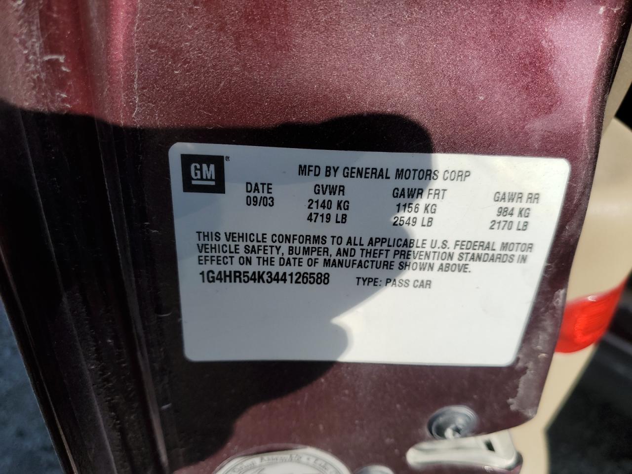 2004 Buick LeSabre VIN 1G4HR54K344126588 Copart auction photo, front end / side damage thumbnail 12
