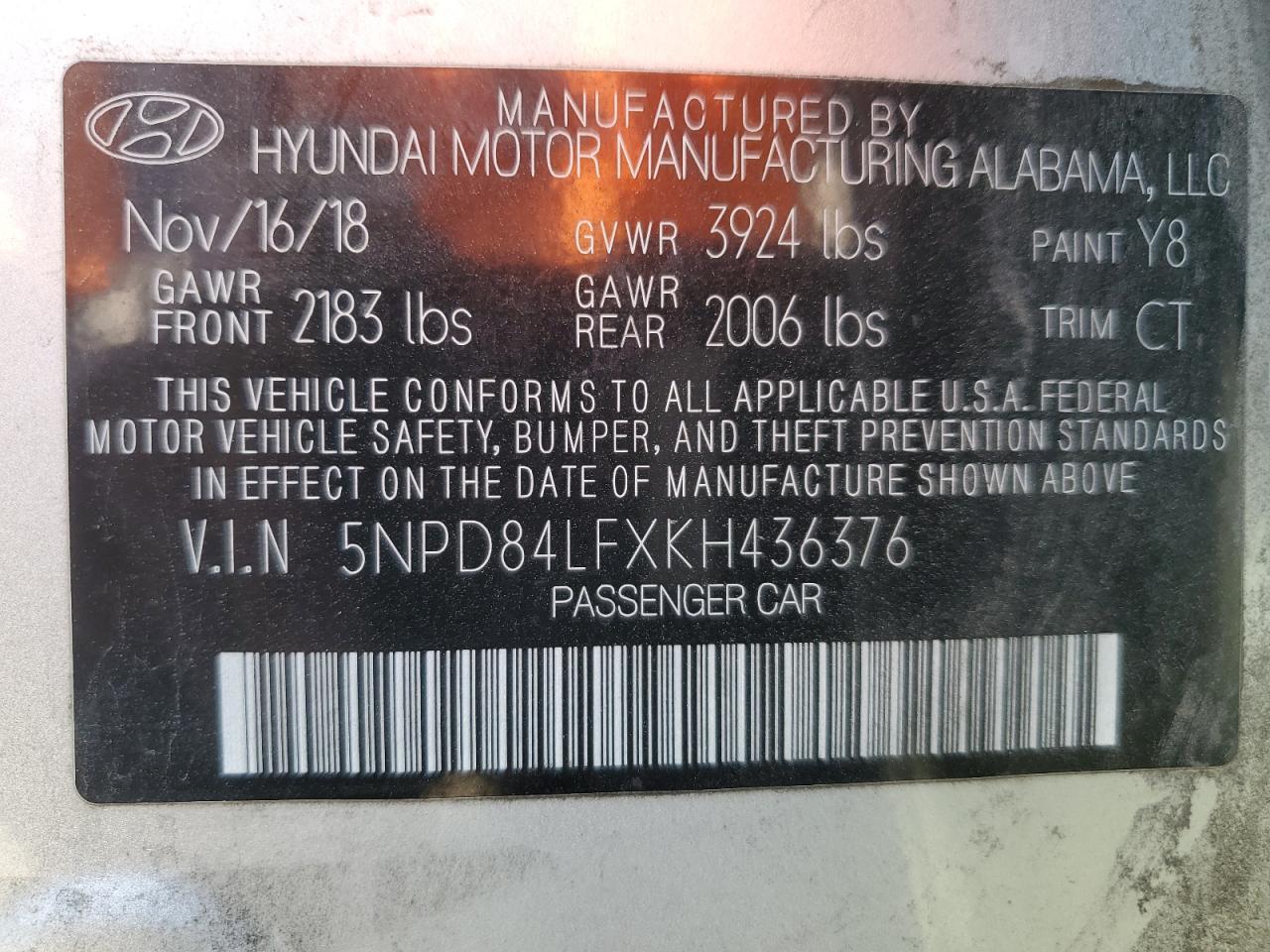 2019 Hyundai Elantra VIN 5NPD84LFXKH436376 Copart auction photo, front end / side damage thumbnail 13