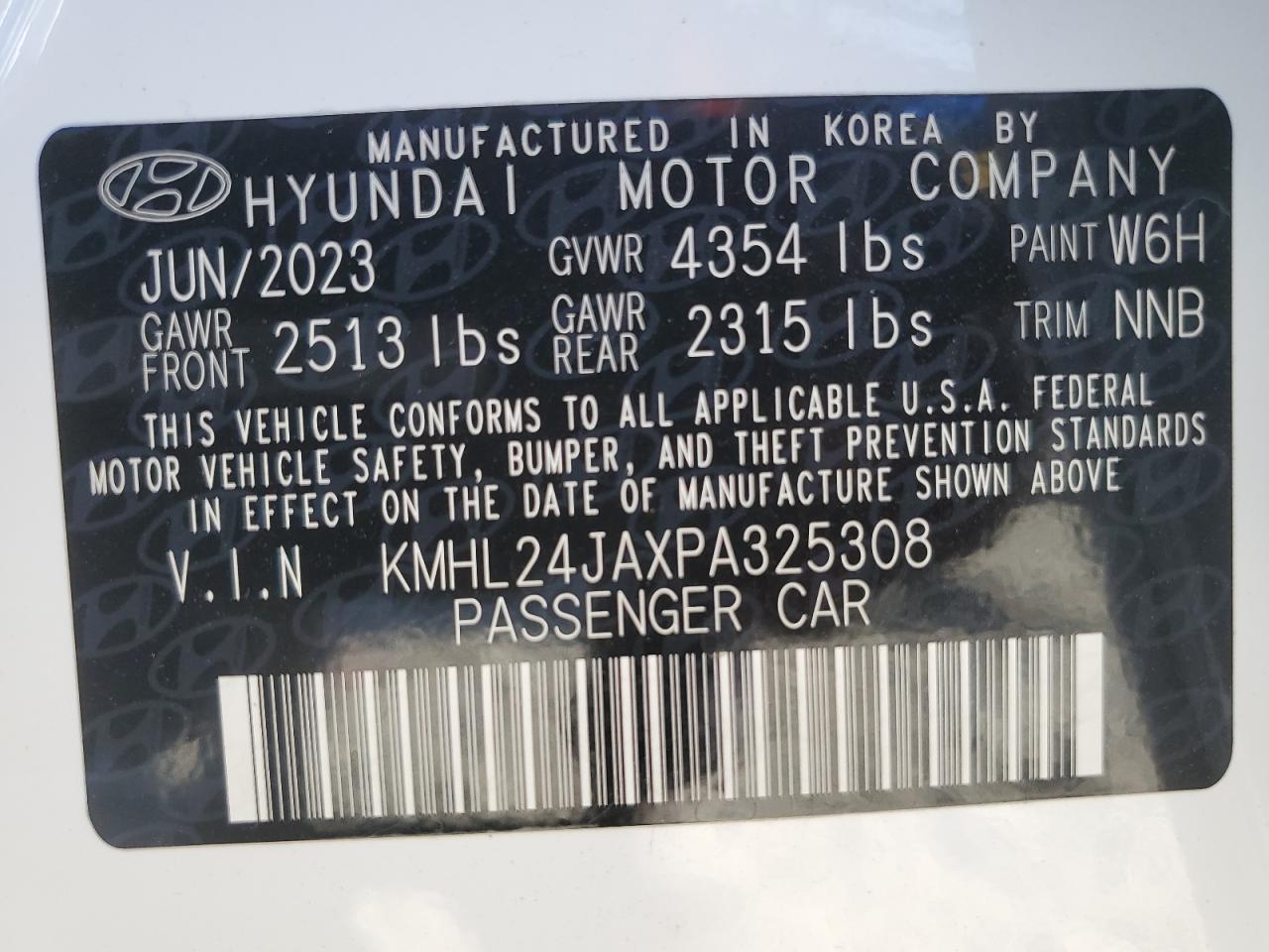 2023 Hyundai Sonata VIN KMHL24JAXPA325308 Copart auction photo, front end damage thumbnail 12