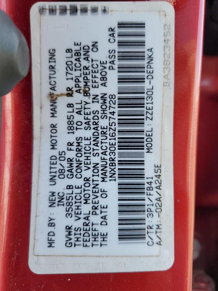 2006 Toyota Corolla VIN 1NXBR30E16Z574728 Copart auction photo, front end / minor dent/scratches damage thumbnail 12
