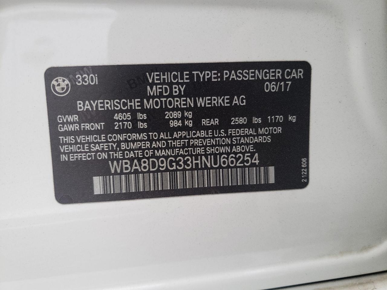 2017 BMW 3er VIN WBA8D9G33HNU66254 Copart auction photo, front end / mechanical damage thumbnail 12