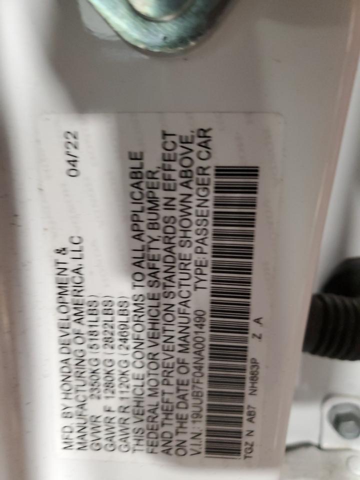 2022 Acura TLX VIN 19UUB7F04NA001490 Copart auction photo, front end damage thumbnail 13