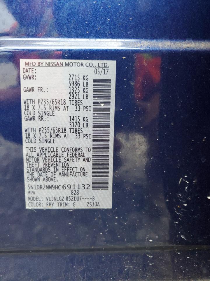 2017 Nissan Pathfinder VIN 5N1DR2MM9HC691132 Copart auction photo, all over / mechanical damage thumbnail 10
