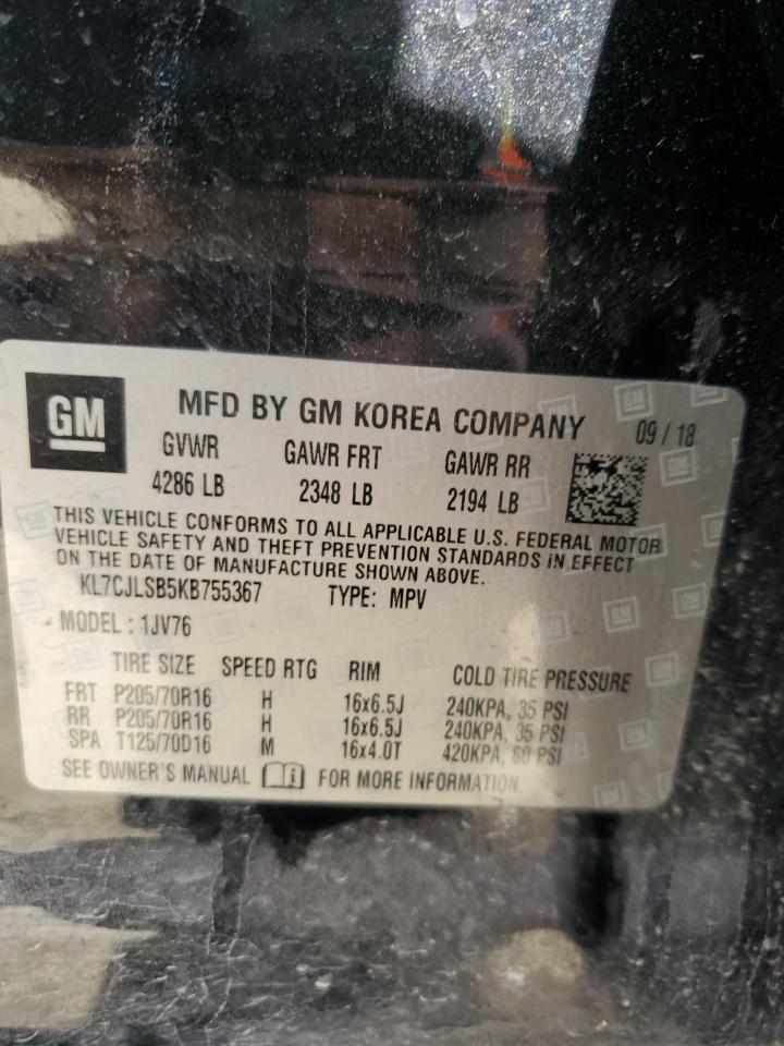 2019 Chevrolet Trax VIN KL7CJLSB5KB755367 Copart auction photo, front end damage thumbnail 13