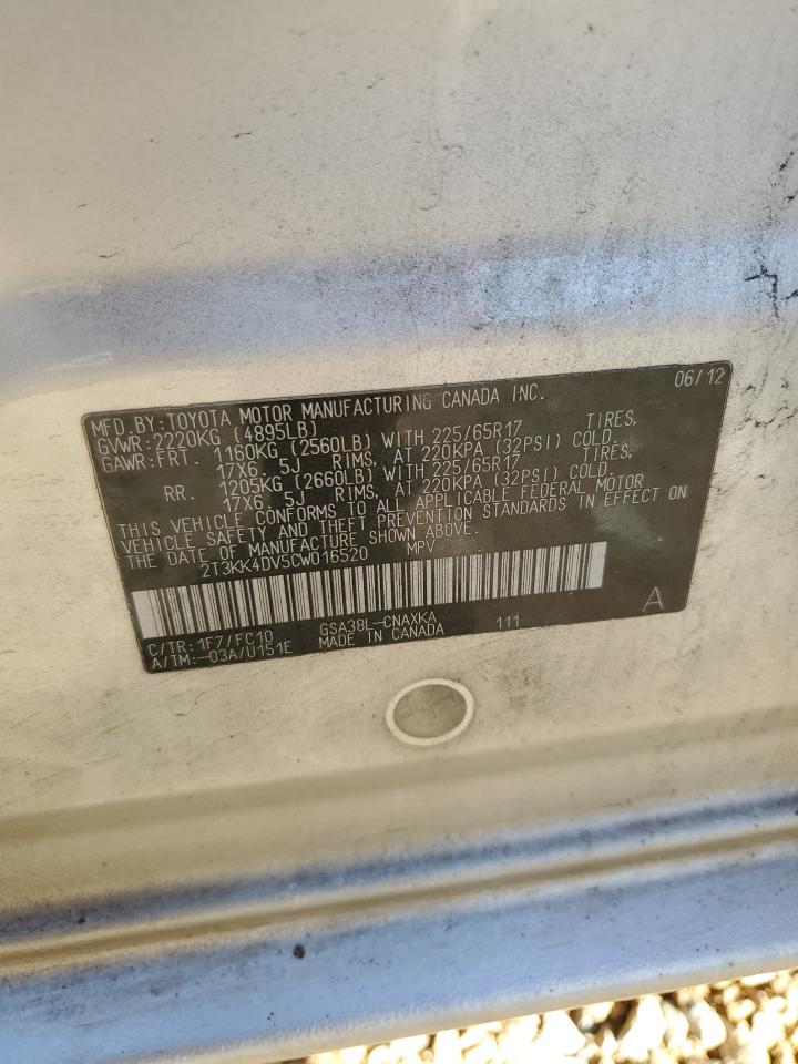 2012 Toyota RAV 4 VIN 2T3KK4DV5CW016520 Copart auction photo, rear end damage thumbnail 14