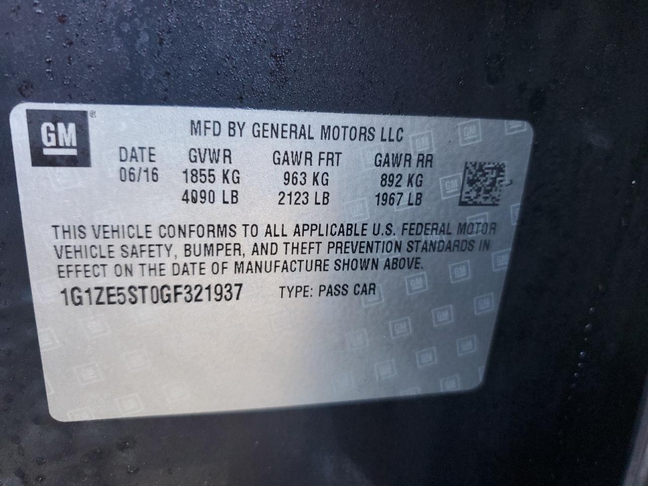 2016 Chevrolet Malibu VIN 1G1ZE5ST0GF321937 Copart auction photo, side / front end damage thumbnail 14