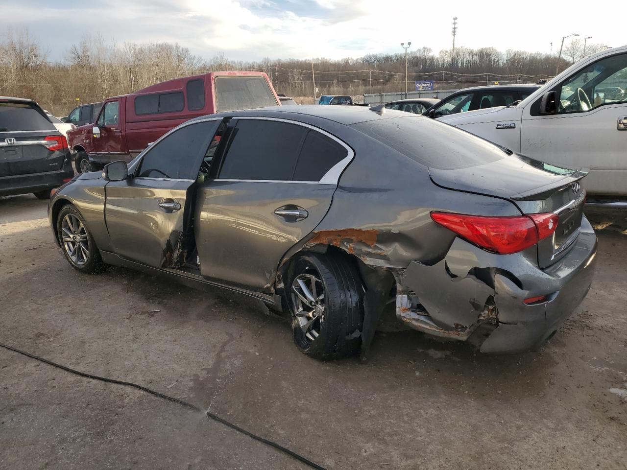 2015 Infiniti Q50 VIN JN1BV7APXFM356460 Copart auction photo, side / rear end damage thumbnail 2