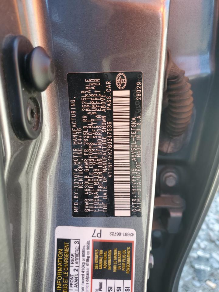 2016 Toyota Camry VIN 4T1BF1FK7GU247536 Copart auction photo, front end damage thumbnail 14