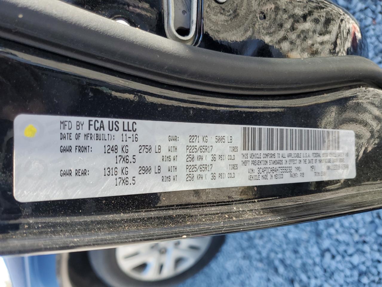 2017 Dodge Journey VIN 3C4PDCAB4HT559232 Copart auction photo, all over damage thumbnail 13