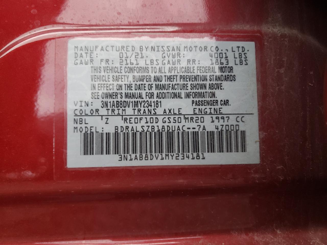 2021 Nissan Sentra VIN 3N1AB8DV1MY234181 Copart auction photo, front end damage thumbnail 12