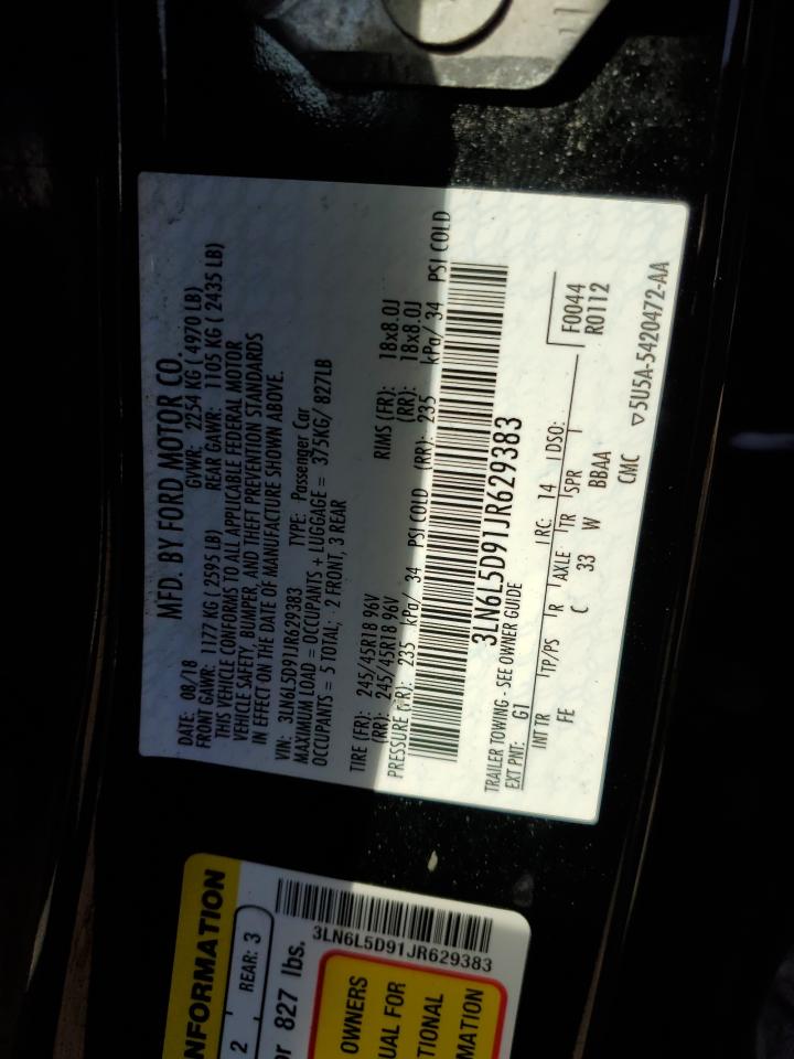 2018 Lincoln MKZ VIN 3LN6L5D91JR629383 Copart auction photo, front end / minor dent/scratches damage thumbnail 12