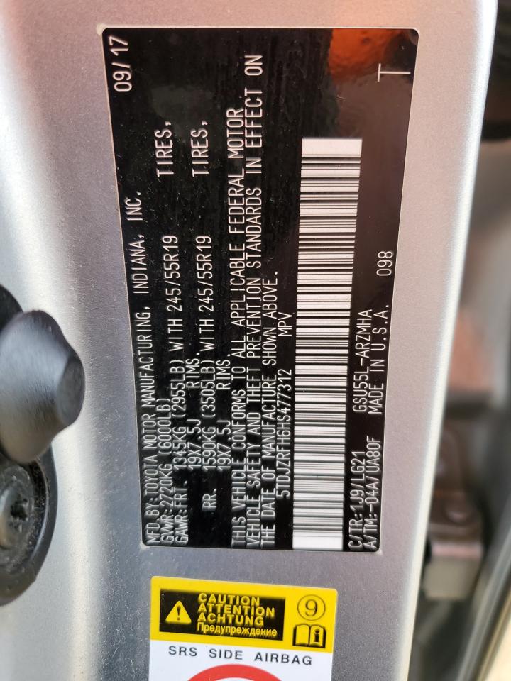 2017 Toyota Highlander VIN 5TDJZRFH6HS477312 Copart auction photo, front end damage thumbnail 13