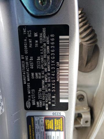 2019 KIA Optima VIN 5XXGT4L31KG363668 Copart auction photo, front end damage thumbnail 12