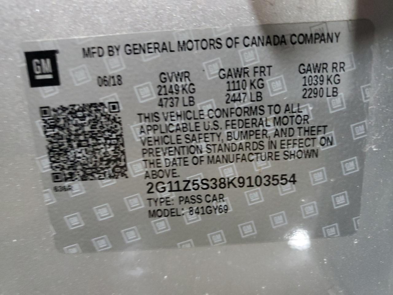2019 Chevrolet Impala VIN 2G11Z5S38K9103554 Copart auction photo, front end damage thumbnail 13