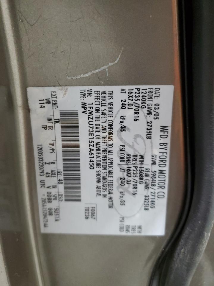 2005 Ford Explorer VIN 1FMZU73E15ZA61450 Copart auction photo, side / rear end damage thumbnail 14