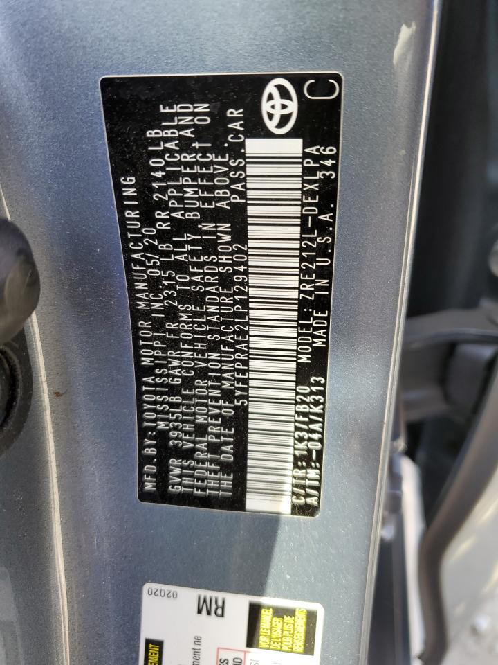 2020 Toyota Corolla VIN 5YFEPRAE2LP129402 Copart auction photo, front end / rear end damage thumbnail 13
