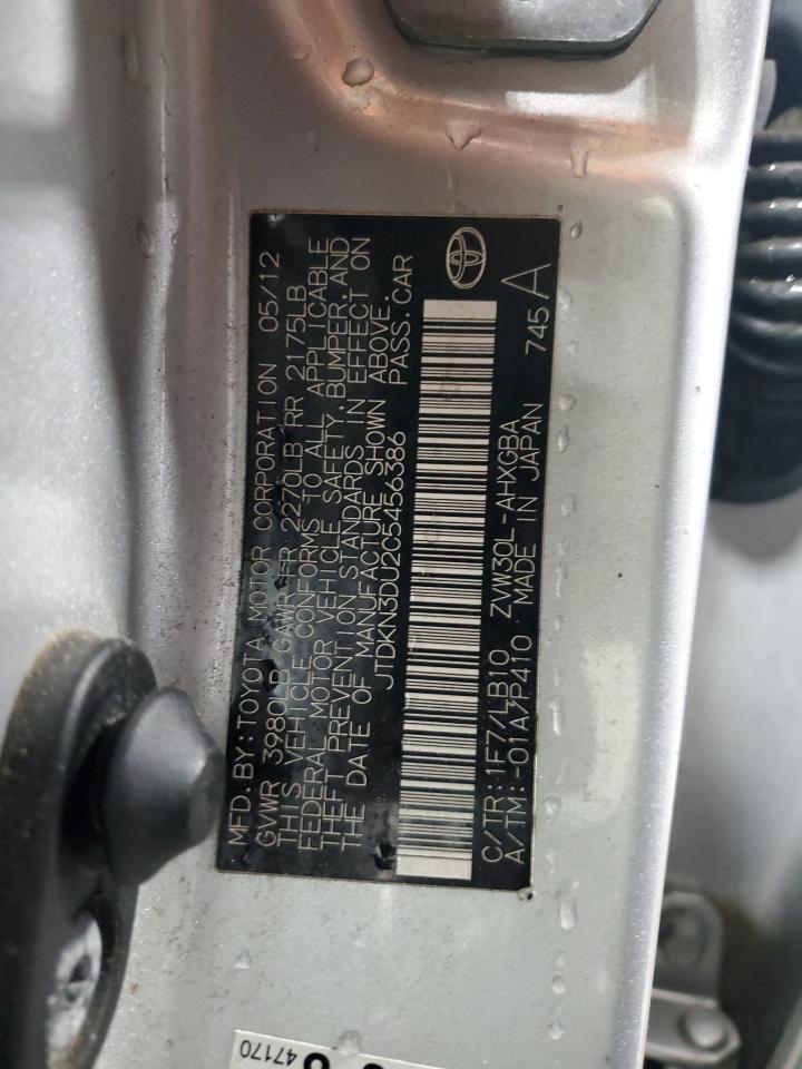 2012 Toyota Prius VIN JTDKN3DU2C5456386 Copart auction photo, side / front end damage thumbnail 13