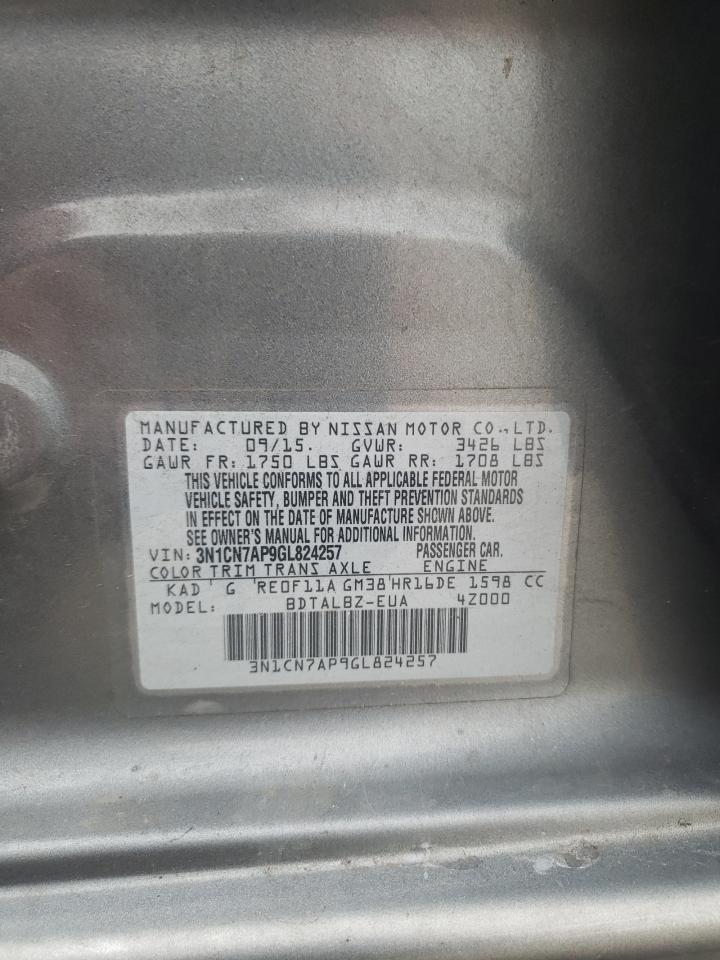 2016 Nissan Versa VIN 3N1CN7AP9GL824257 Copart auction photo, undercarriage damage thumbnail 12