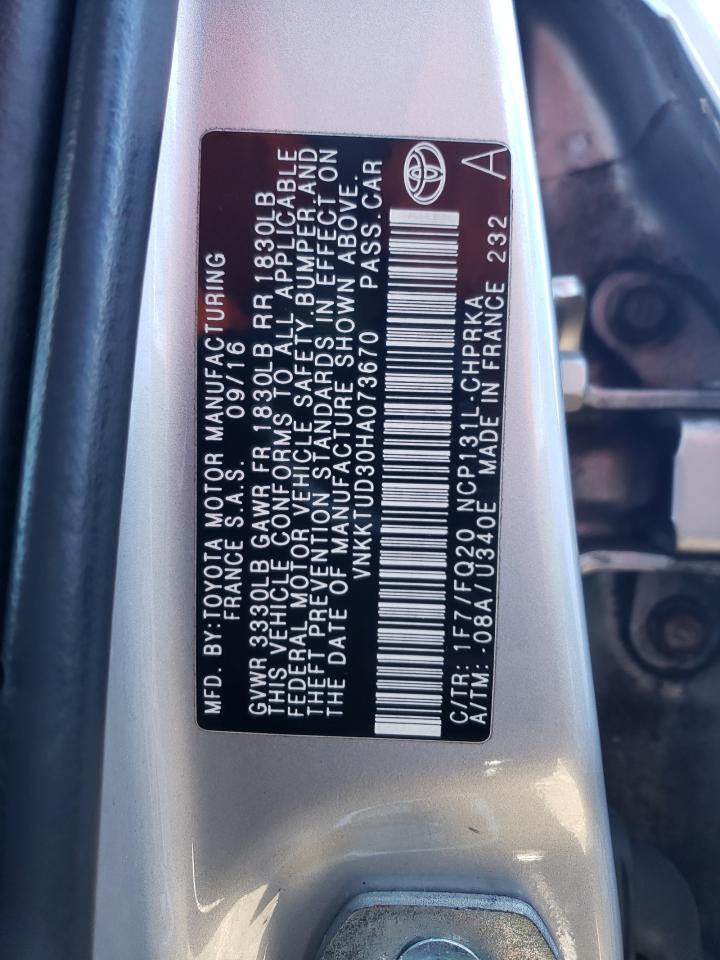 2017 Toyota Yaris VIN VNKKTUD30HA073670 Copart auction photo, rear end / side damage thumbnail 12