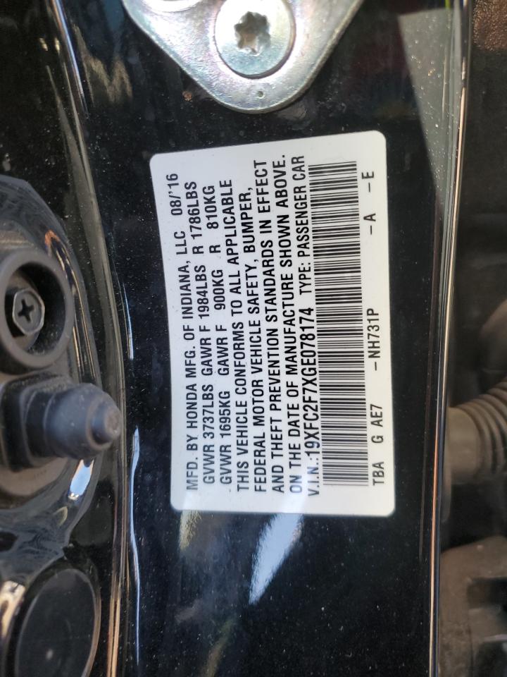 2016 Honda Civic VIN 19XFC2F7XGE078174 Copart auction photo, front end damage thumbnail 12