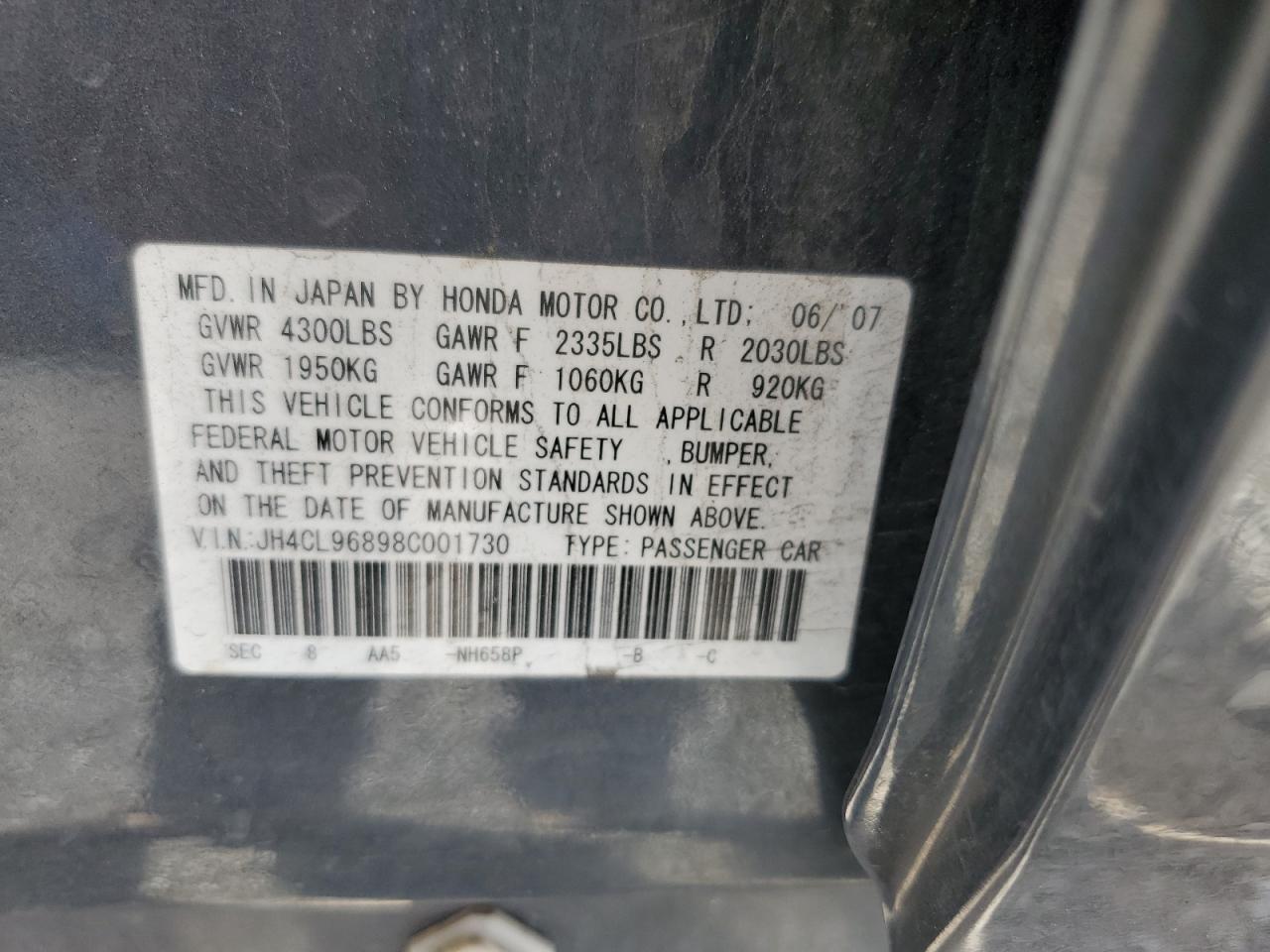 2008 Acura TSX VIN JH4CL96898C001730 Copart auction photo, front end damage thumbnail 15
