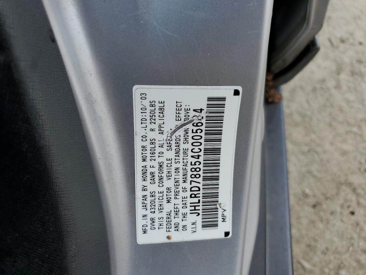 2004 Honda CR-V VIN JHLRD78854C005684 Copart auction photo, side damage thumbnail 12