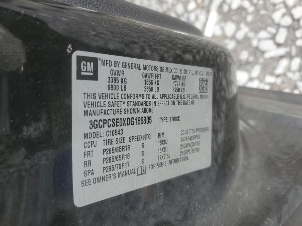 2013 Chevrolet Silverado VIN 3GCPCSE0XDG186805 Copart auction photo, top/roof / side damage thumbnail 12